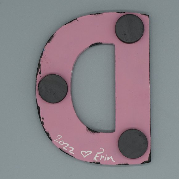 HAND CRAFTED Wood Magenet Letter D Hand Painted Pink With Black Stripes - Picture 3 of 8